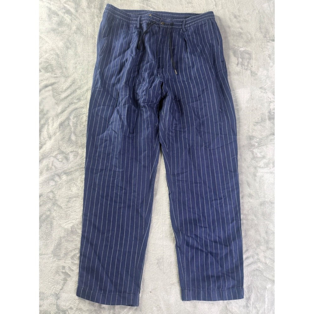 Polo Ralph Lauren Drawstring Trousers Tailored Slim Fit 36x28 Blue Pinstripe